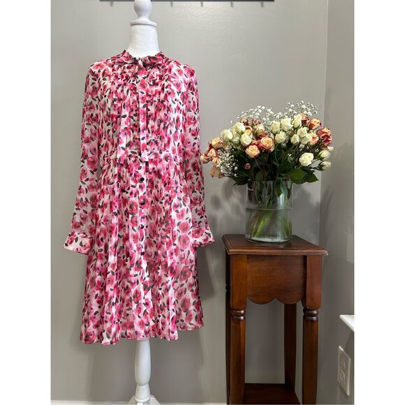 kate spade Dresses & Skirts - Kate Spade New York Silk Mini Rose Bowtie Pleated Shirtdress Pink Size 10 NWT